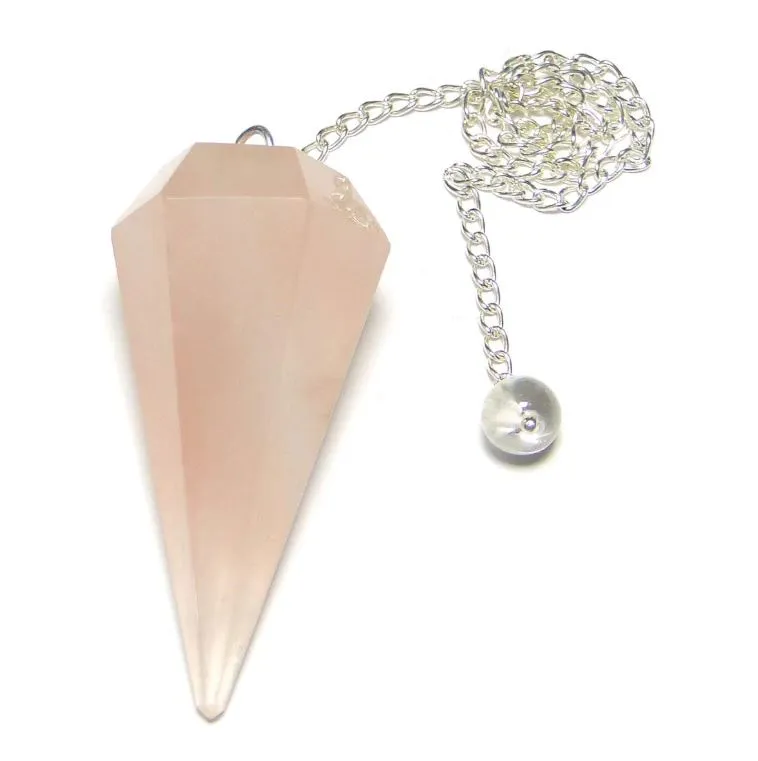 Crystal Rose Quartz Faceted Dowsing Pendulum With Chain Save 68%