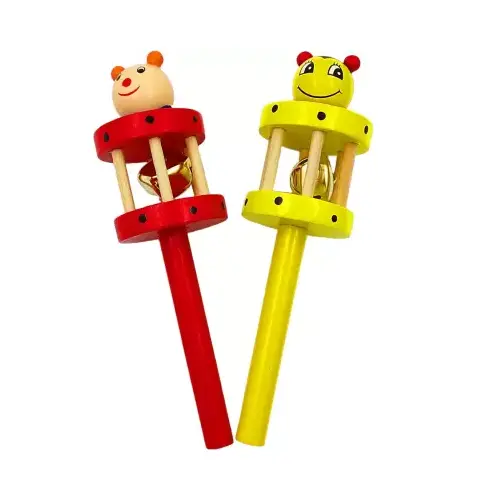 Channapatna Toys Wooden Rattle Toy Bell For Kids (Pack of 2 Random colors)