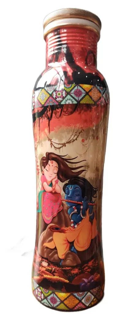 Copper Bottle - With Radha Krishna Print - 750ml