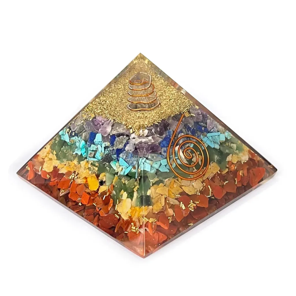 Seven Chakra Orgone Pyramid - 3 Inch
